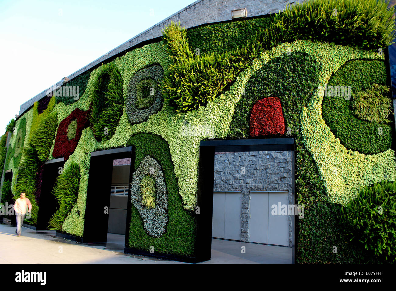 Giardino verticale con forme geometriche e linee all'esterno di un edificio a Città del Messico, Messico Foto Stock