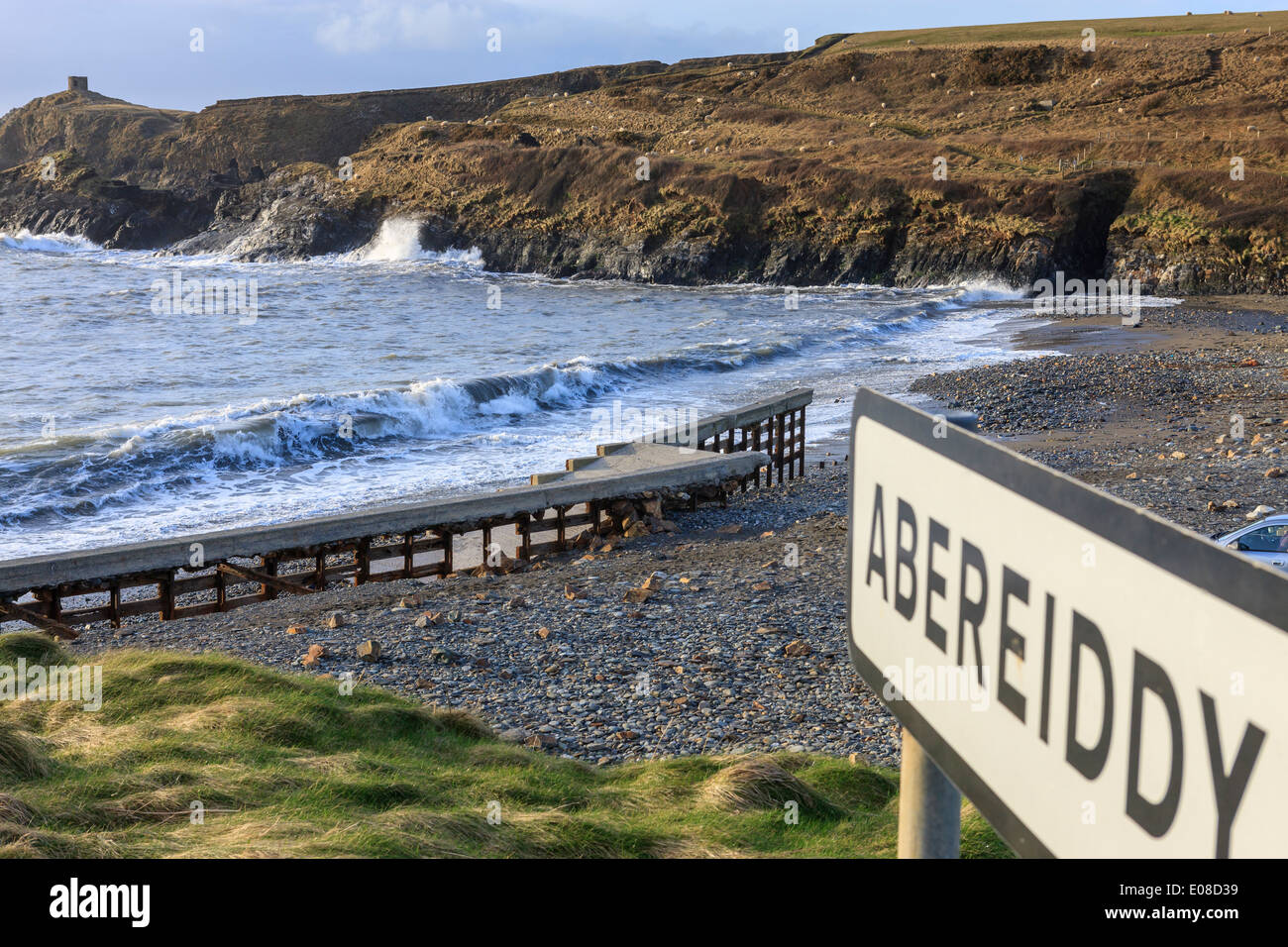 Danni provocati dalla tempesta a Abereiddy Saint Davids Pembrokeshire Wales Foto Stock