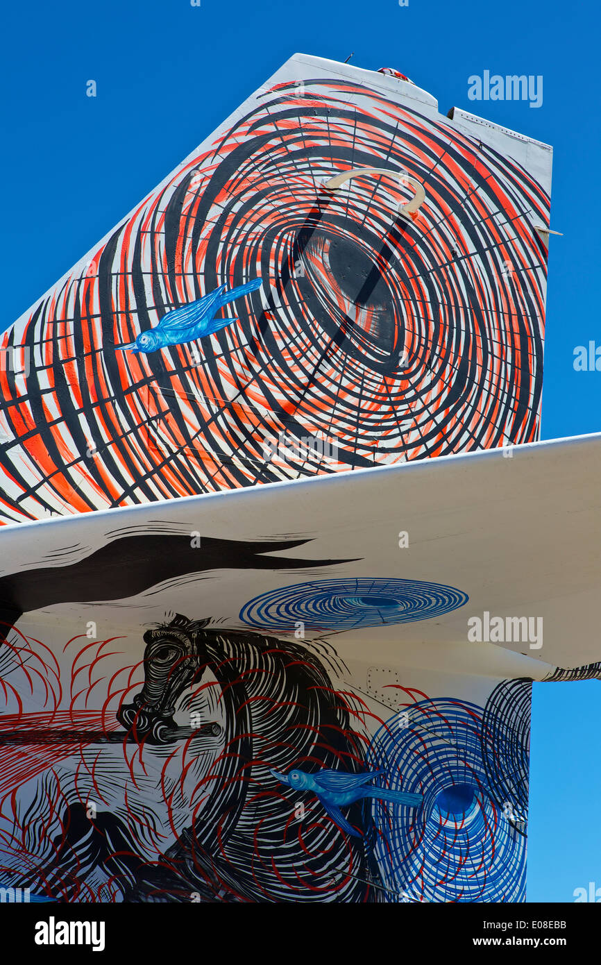 Il logo di coda, Vernice spray arte sulla coda di un'annata Lockheed JetStar Jet Executive Foto Stock