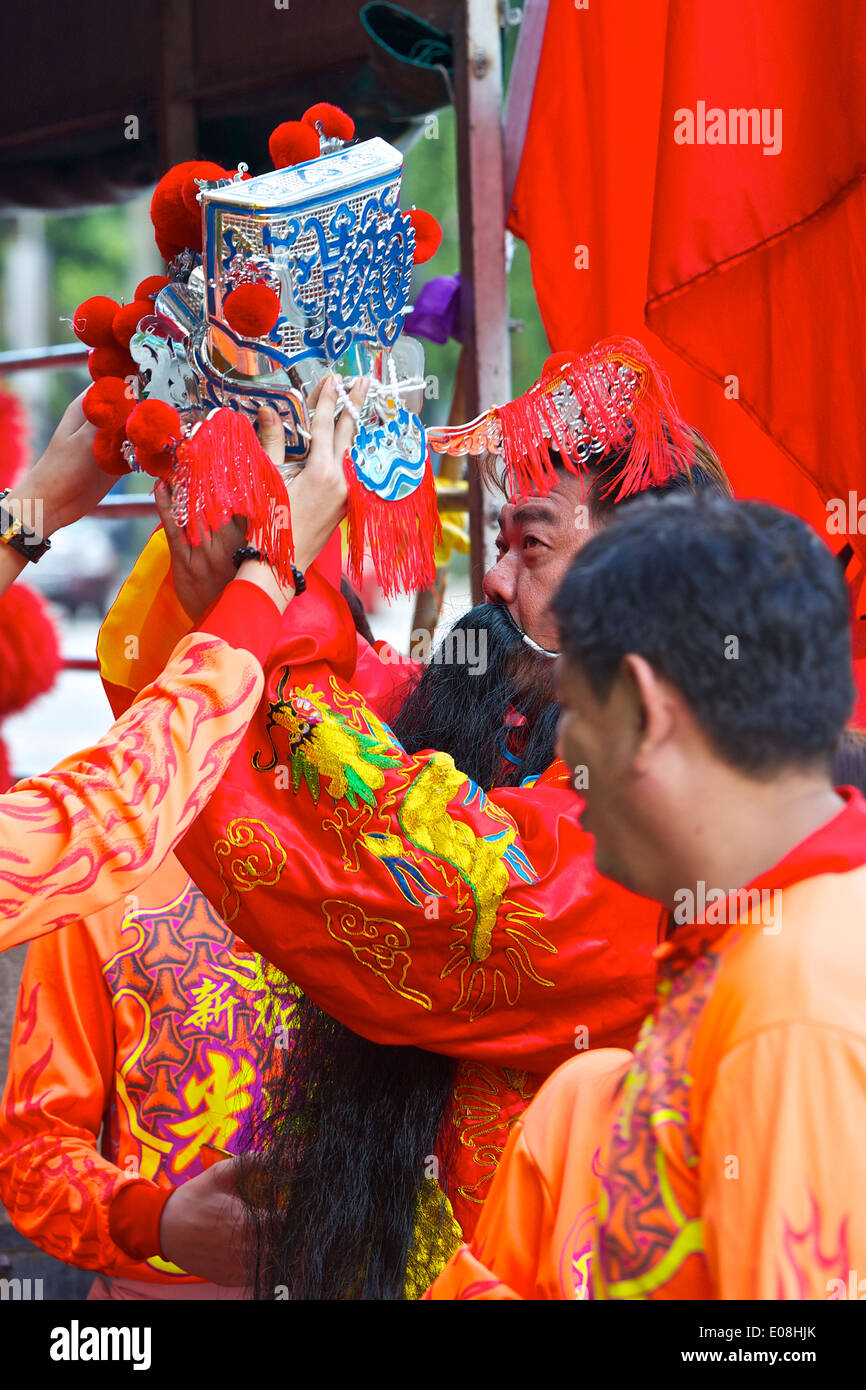 Medicazione per il Dragon Dance, Singapore. Foto Stock