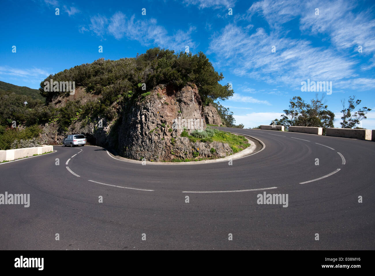 Bergstraße, Anaga Gebirge, Teneriffa, Spanien - strada di montagna, Las Montanas de Anaga, Tenerife, Spagna Foto Stock