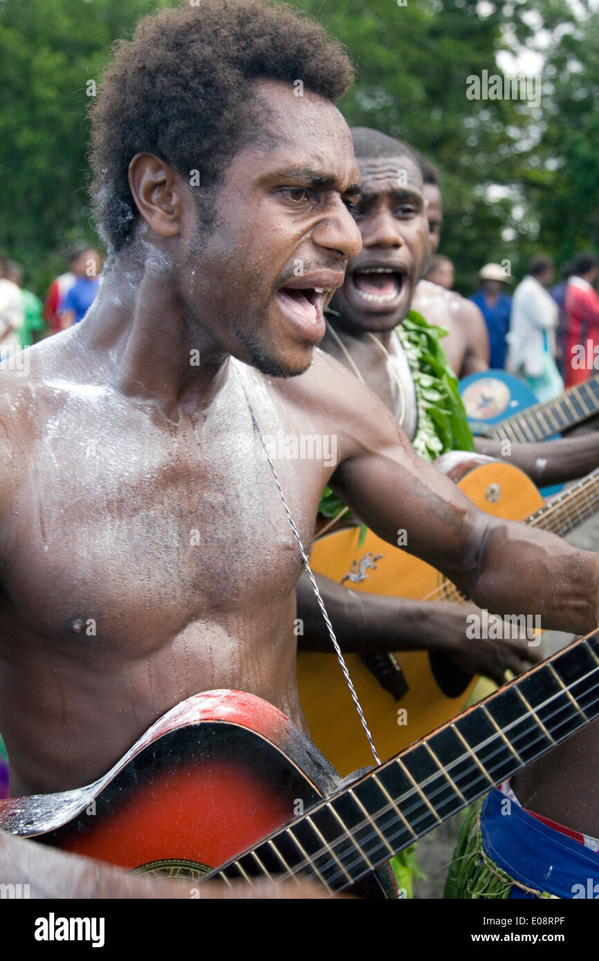 Intrattenimento musicale di Tanna, Vanuatu, Sud Pacifico Foto Stock