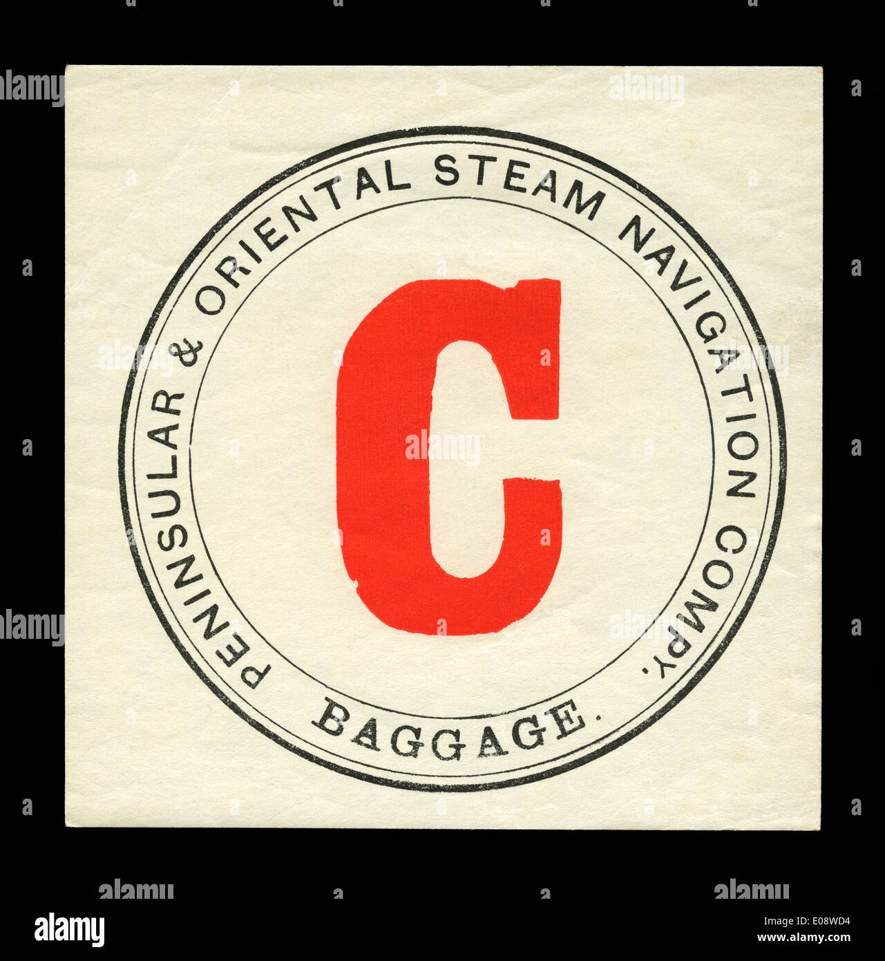 Etichetta bagaglio per un passeggero a causa di bagaglio a bordo di una nave da parte di The Peninsular and Oriental Steam Navigation Company (P&O), c.1930 Foto Stock