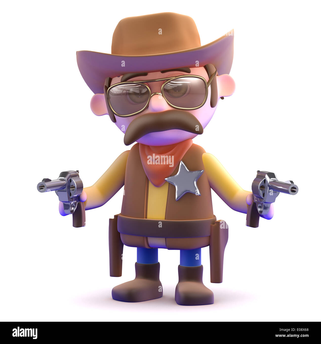 3D render di un cowboy disegno entrambe le sue pistole Foto Stock