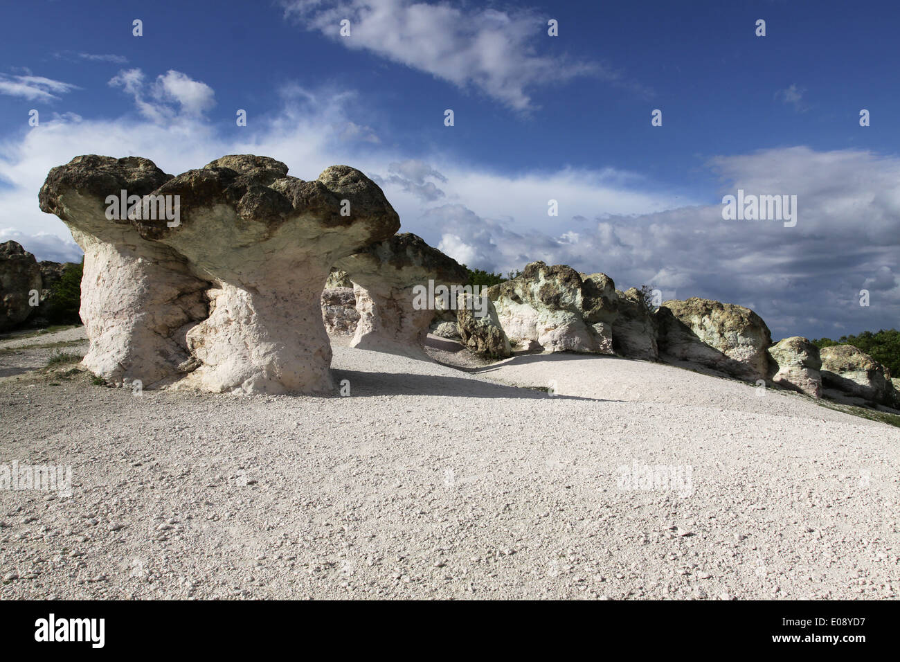 Funghi di pietra naturale fenomeno sopra il villaggio di Beli Plast, Bulgaria Foto Stock