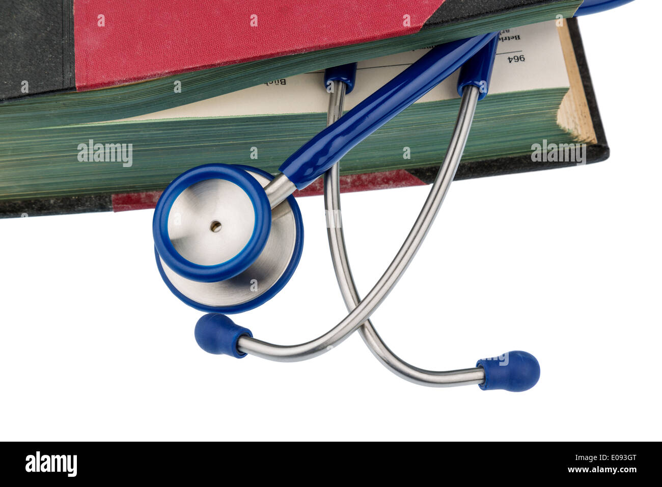 Prenota e Stethoskop, simbolico foto fue pasticcio, medico di errore e esperto di valutazione, Buch und Stethoskop, Symbolfoto fue Foto Stock