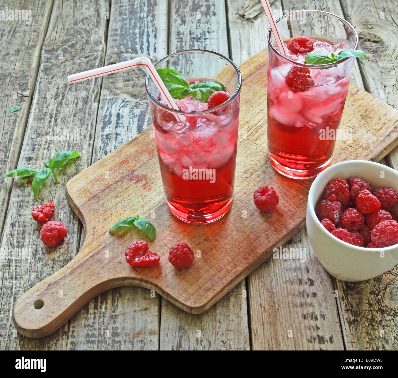 Succo da rasberries fresco con drink di ghiaccio Foto Stock