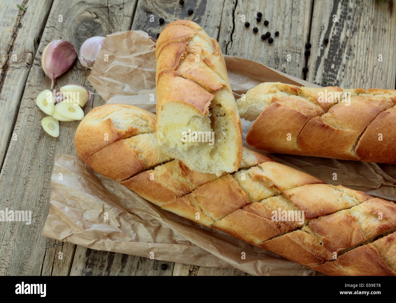 Close up di aglio croccante baguette Foto Stock