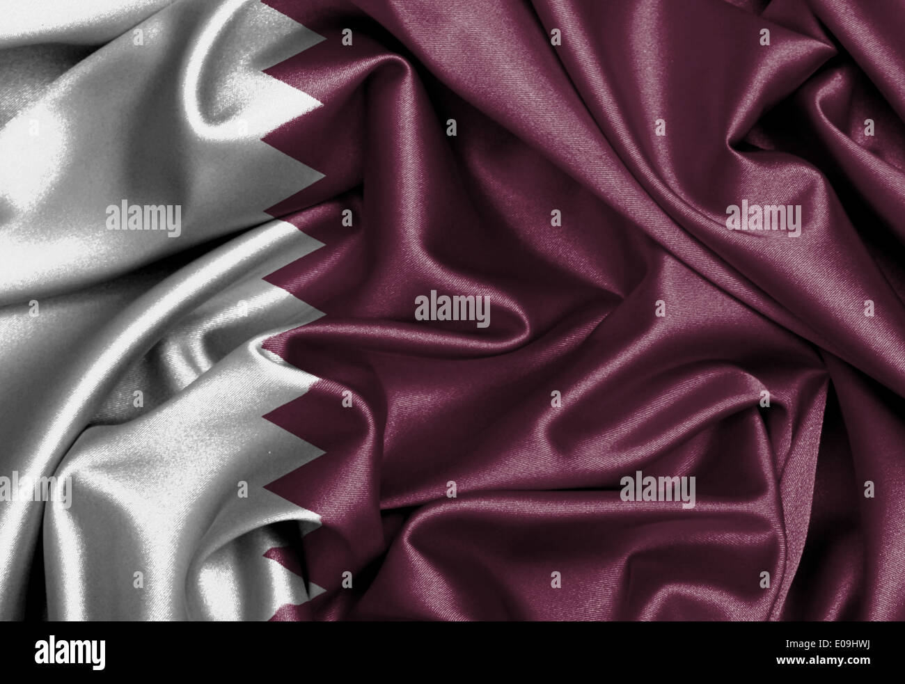 Bandiera di raso tridimensionali di eseguire il rendering di bandiera del Qatar Foto Stock