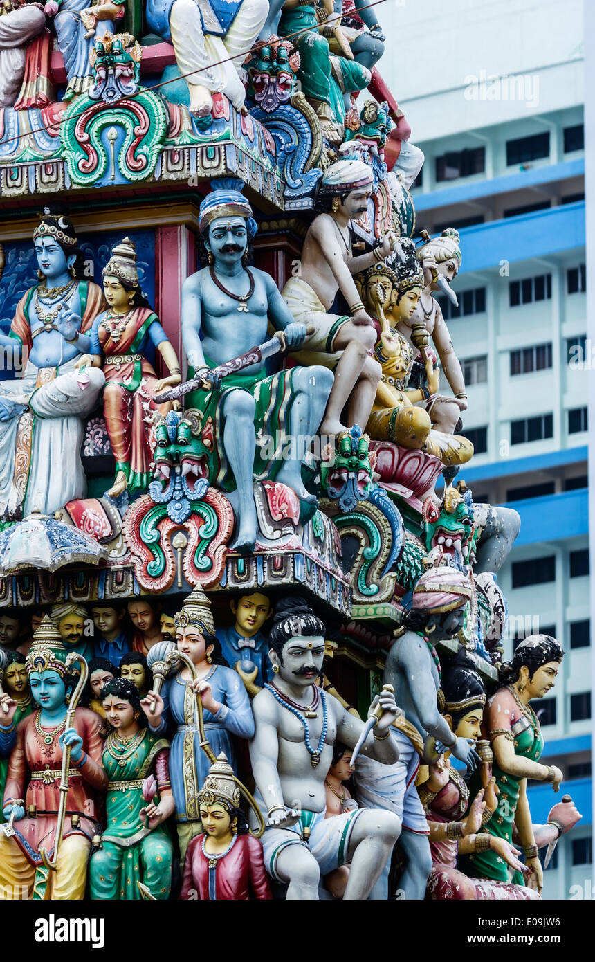 Singapore, dettaglio del tempio Mariyamman Foto Stock