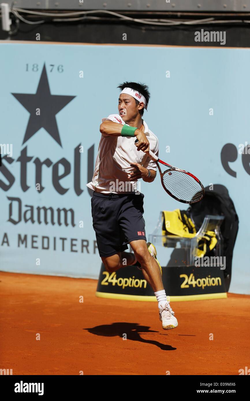 Madrid, Spagna, 5 maggio 2014. Il 5 maggio, 2014. Kei Nishikori (JPN) Tennis : Kei Nishikori del Giappone durante gli uomini singoli 1° round match della Mutua Madrid Open torneo di tennis presso il La Caja Magica a Madrid, Spagna, 5 maggio 2014 . © AFLO/Alamy Live News Foto Stock