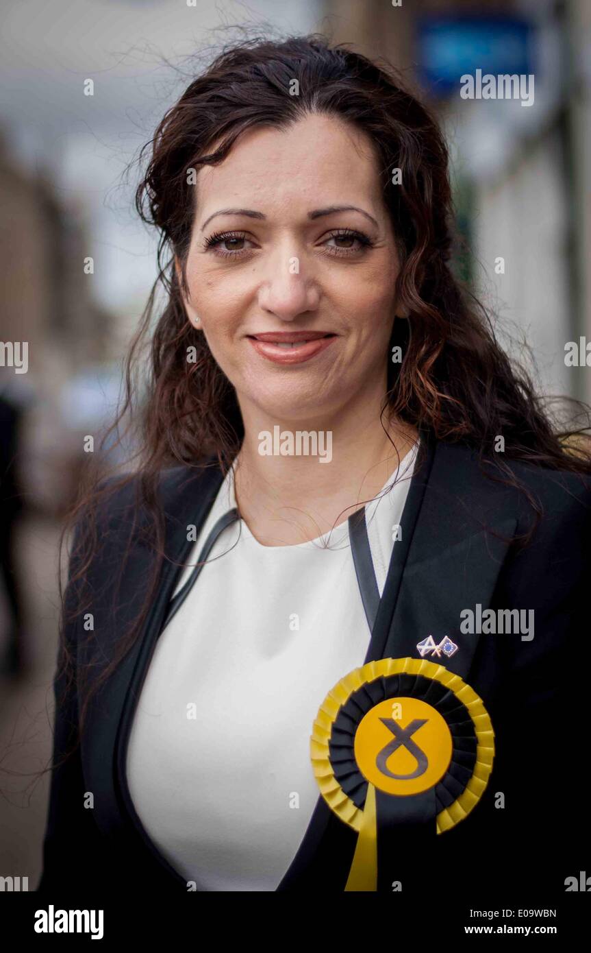 Edimburgo, Scozia, Regno Unito. 07 Maggio, 2014. Snp candidato per le prossime elezioni europee, Tasmina Ahmed-Sheikh. Mercoledì 7 Maggio, 2014. Credito: Wullie marr/Alamy Live News Foto Stock