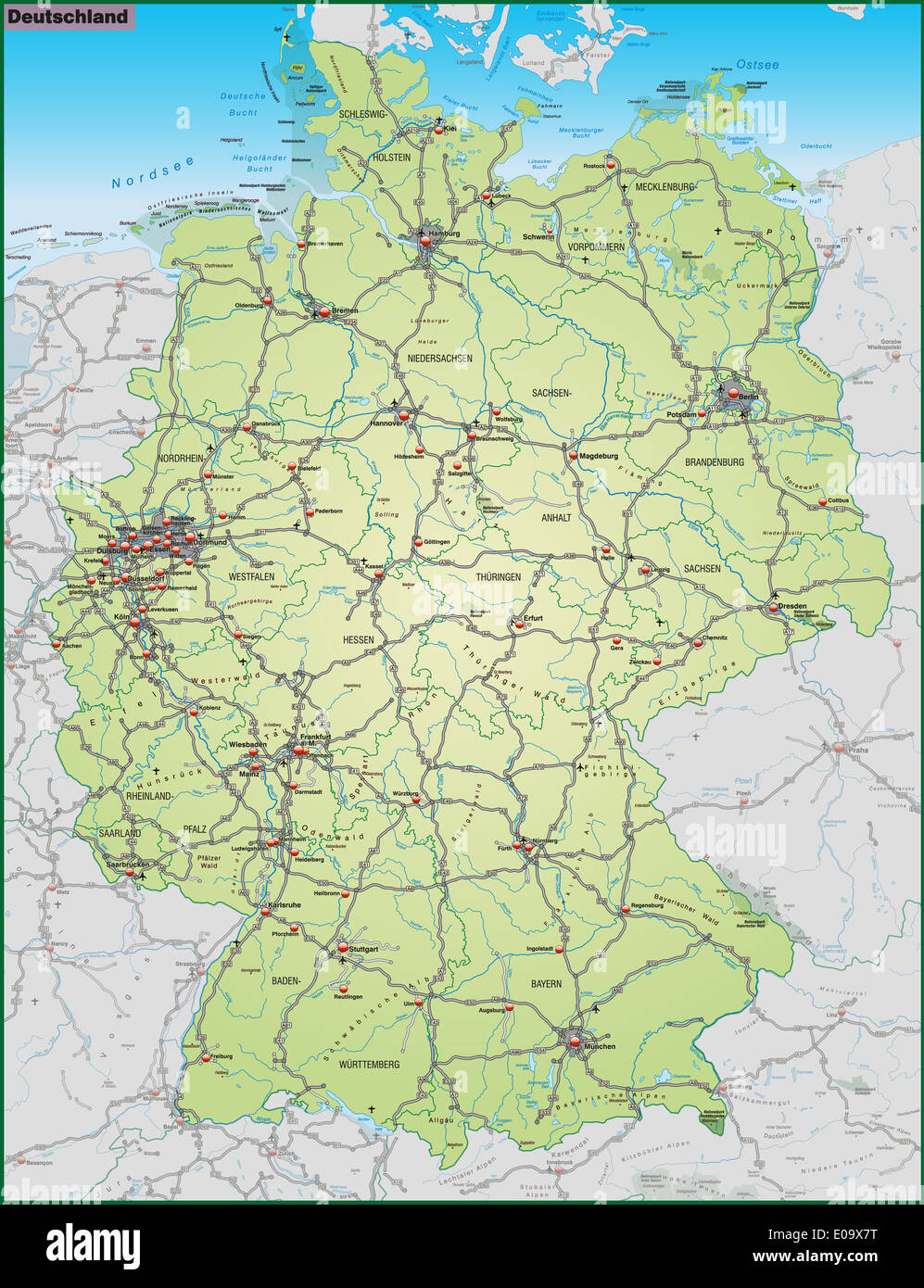 Mappa della Germania con le autostrade in verde pastello Foto stock - Alamy