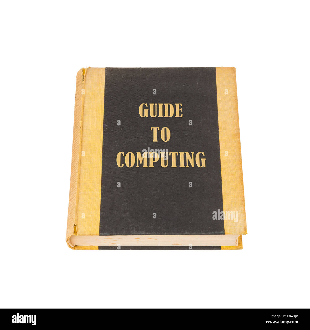 Vecchio libro con un concetto di computing titolo sfondo bianco Foto Stock