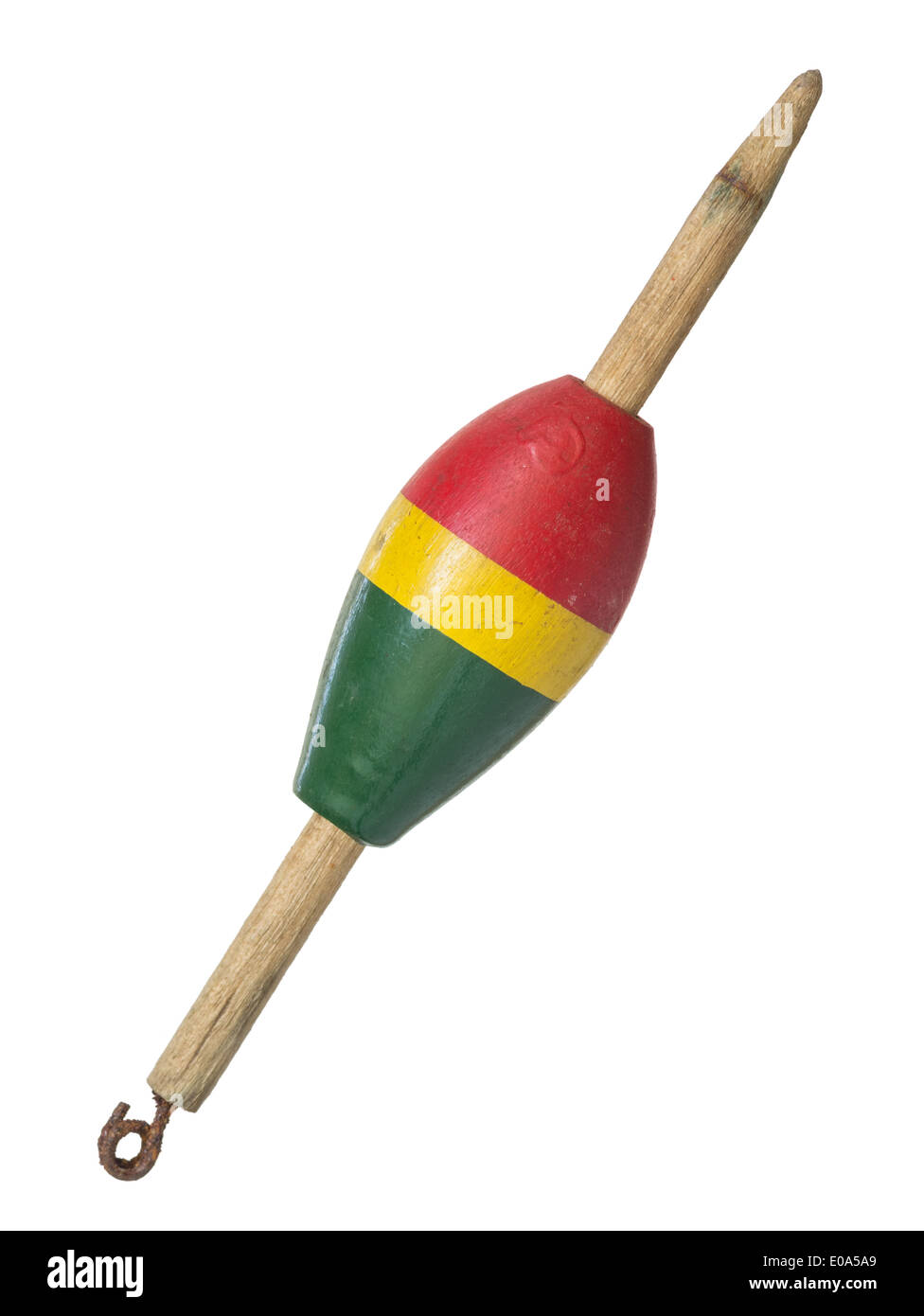 Vintage legno galleggiante pesca isolati su sfondo bianco Foto Stock