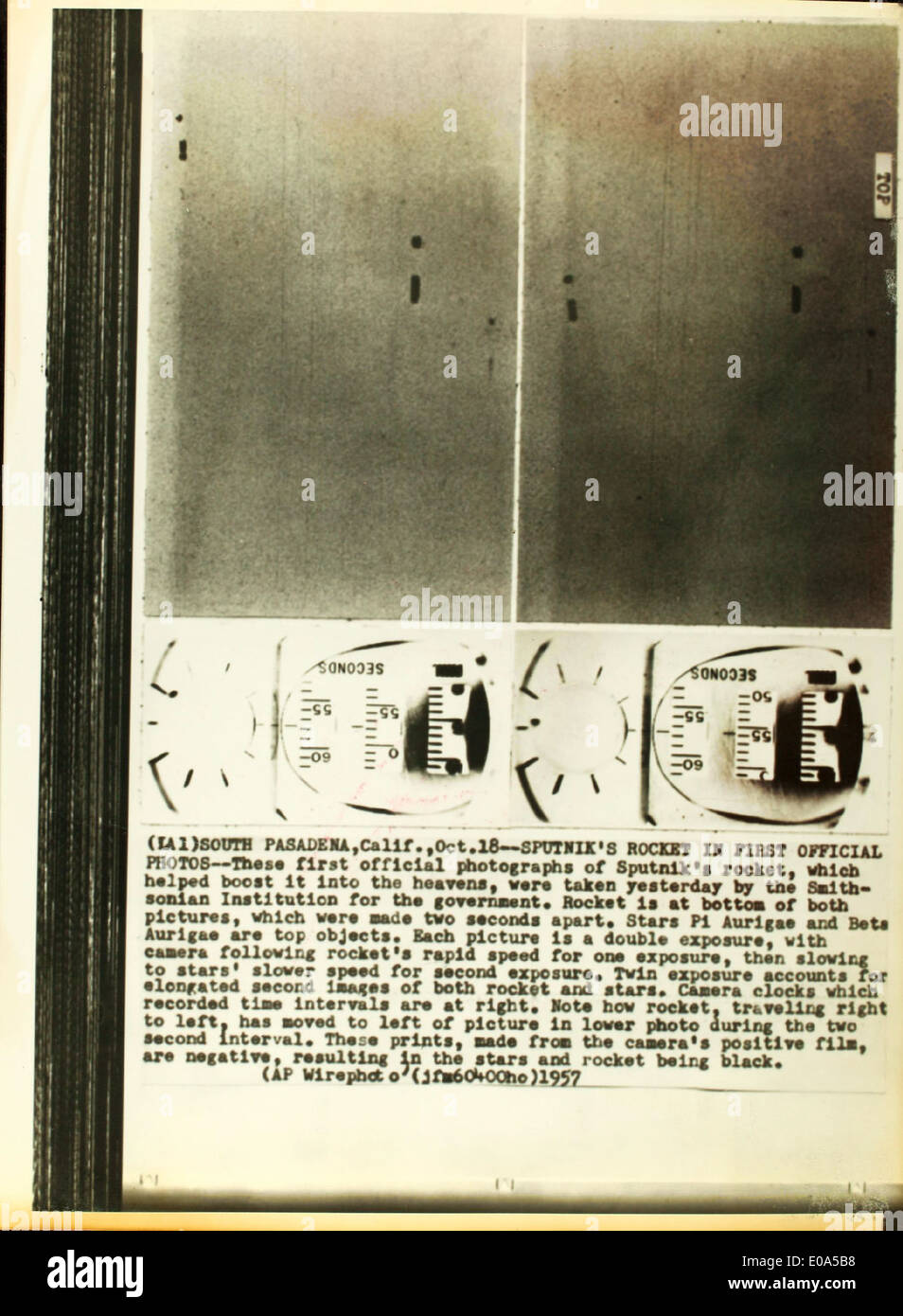 Questa foto lucida del 1957 mostra il razzo Sputnik dell'Unione Sovietica, il primo satellite artificiale ad orbitare attorno alla Terra, segnando una pietra miliare nell'esplorazione spaziale e l'inizio della corsa allo spazio. Foto Stock Questa foto lucida del 1957 mostra il razzo Sputnik dell'Unione Sovietica, il primo satellite artificiale ad orbitare attorno alla Terra, segnando una pietra miliare nell'esplorazione spaziale e l'inizio della corsa allo spazio. Foto Stock