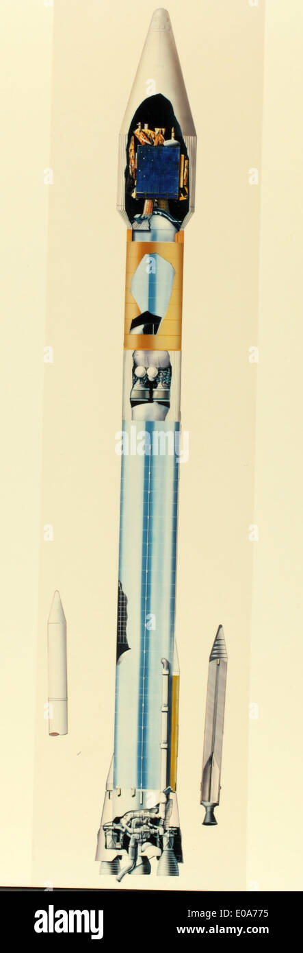 Questa foto lucida mostra il razzo Atlas II, parte del programma di esplorazione spaziale della NASA. L'Atlas II fu cruciale per lanciare carichi utili in orbita e contribuì in modo significativo alle missioni spaziali negli anni '1990 Foto Stock Questa foto lucida mostra il razzo Atlas II, parte del programma di esplorazione spaziale della NASA. L'Atlas II fu cruciale per lanciare carichi utili in orbita e contribuì in modo significativo alle missioni spaziali negli anni '1990 Foto Stock