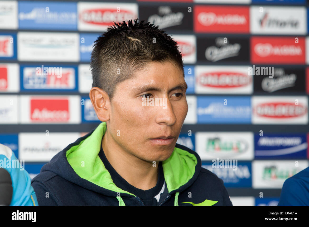 Waterfront Hall di Belfast, UK. Il 7 maggio 2014. Nairo Quintana, Movistar Team al Giro top rider conferenza stampa Foto Stock