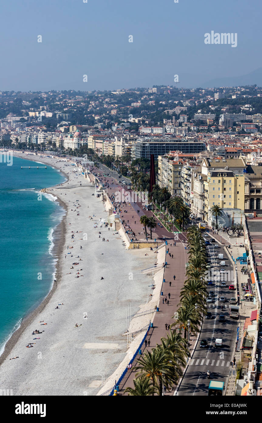 Nizza Promenade des Anglais, Alpes Maritimes, in Provenza Costa Azzurra, Mediterraneo, Francia, Europa Foto Stock
