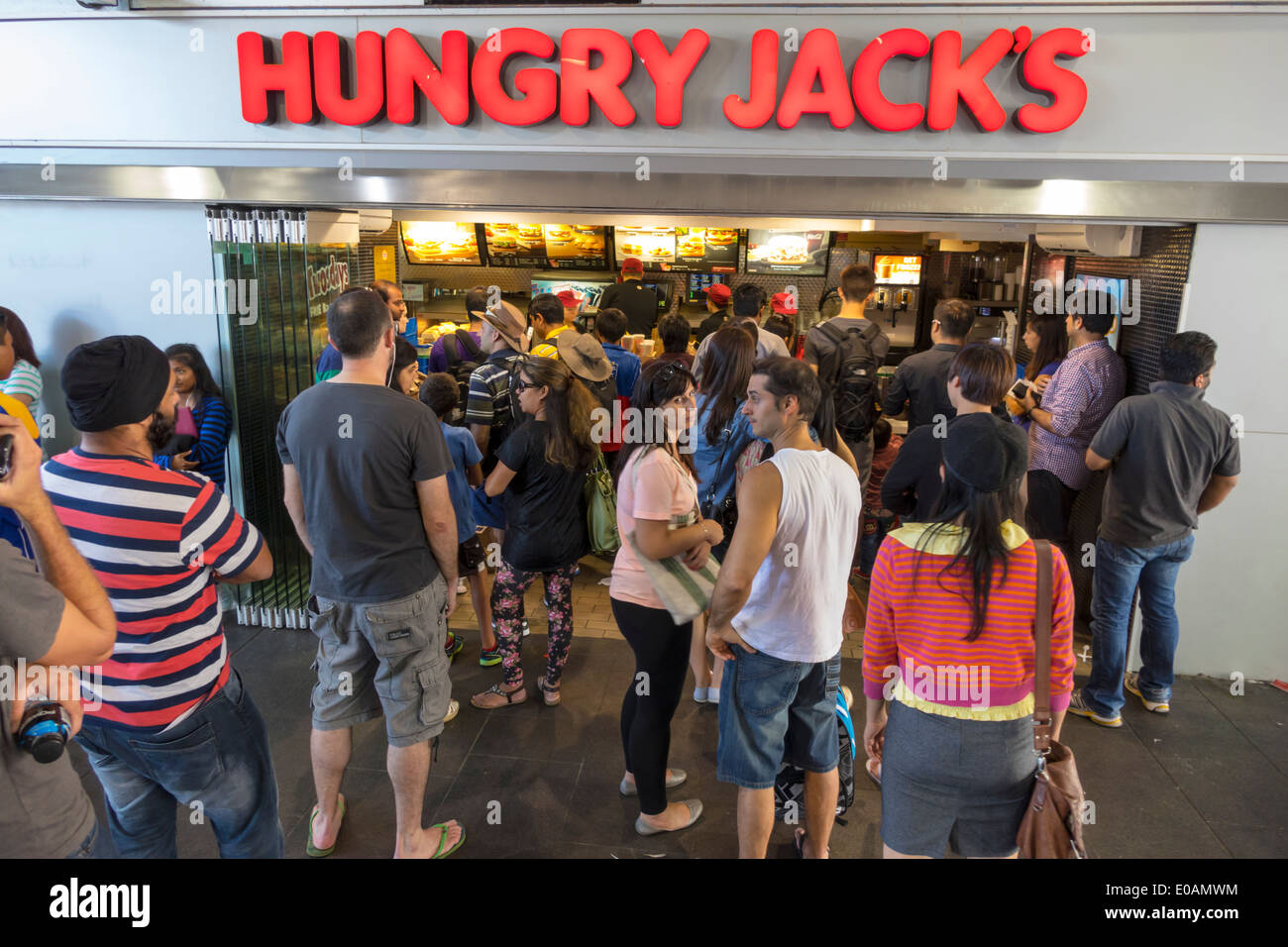 Sydney Australia, New South Wales, Circular Quay Railway Station, Hungry Jack's, hamburger, hamburger King, hamburger, hamburger, franchising, fast food, res Foto Stock