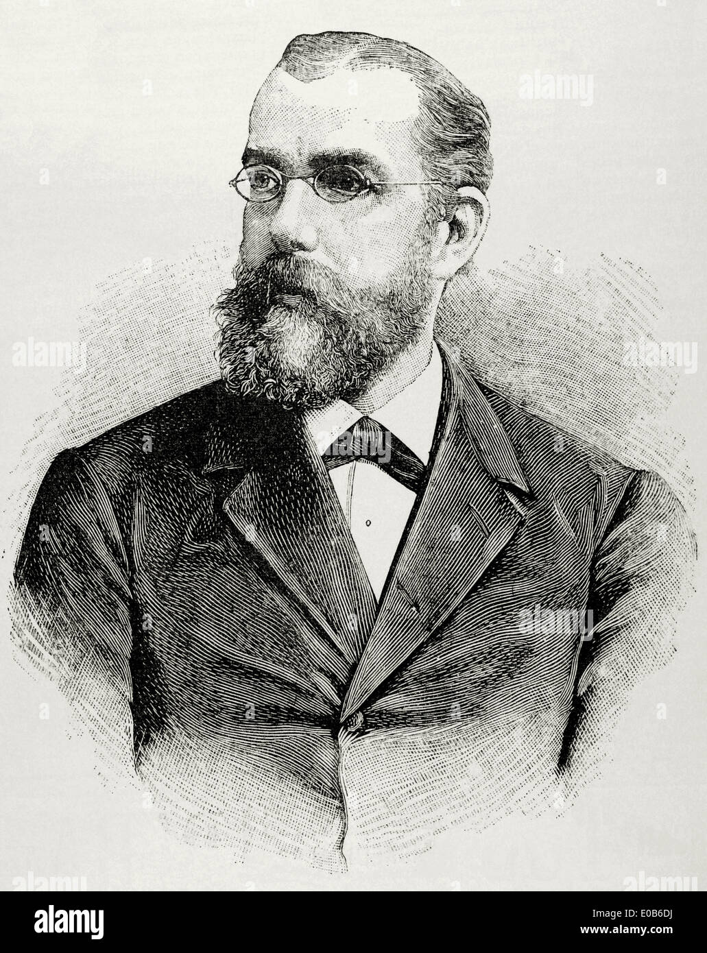 Robert Koch (1843-1910). Medico tedesco. Premio Nobel, 1905. Incisione in spagnolo e illustrazione americana, 1890. Foto Stock