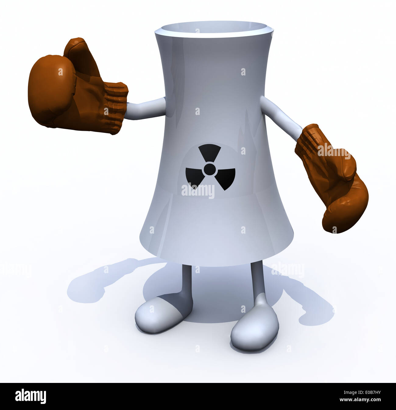 Fabbrica nucleare con le braccia, le gambe e i guantoni, 3d illustrazione Foto Stock