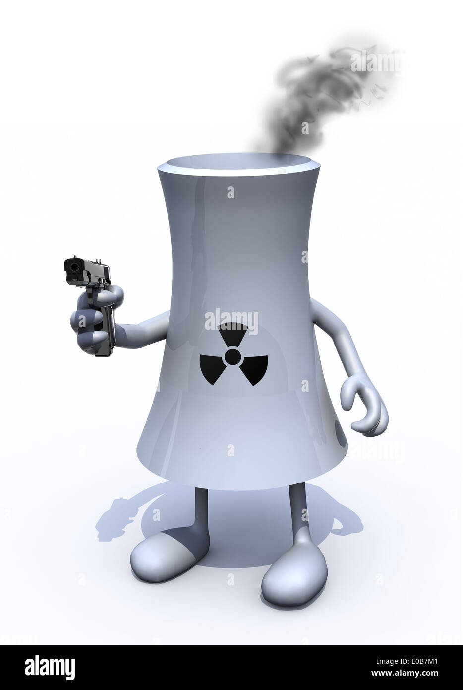 Fabbrica nucleare con le braccia, le gambe e l'arma a portata di mano, 3d illustrazione Foto Stock