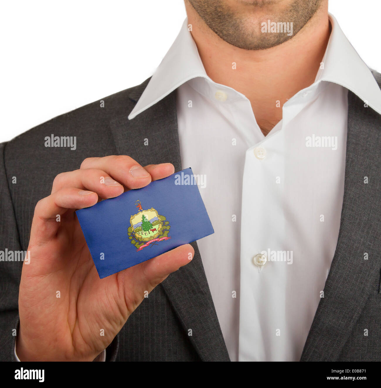 Imprenditore è in possesso di una carta di credito business bandiera del Vermont Foto Stock