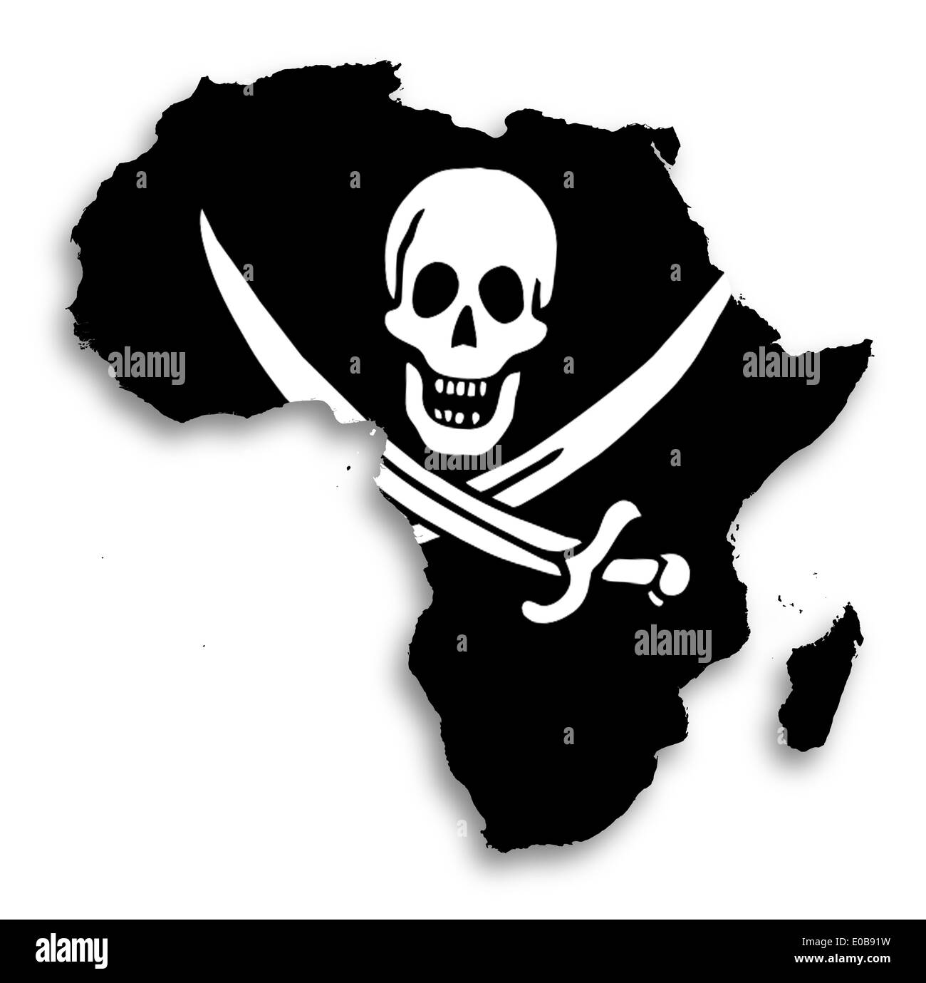 Mappa di Africa riempita con una bandiera pirata isolato Foto Stock