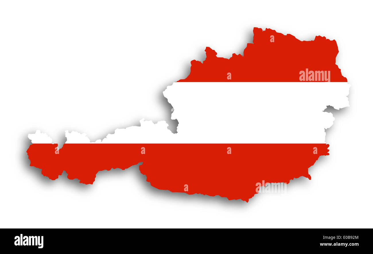 Mappa di Austria riempito con bandiera isolato Foto Stock