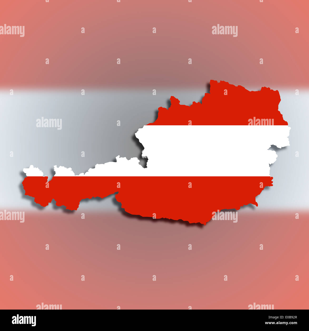 Mappa di Austria riempito con bandiera isolato Foto Stock