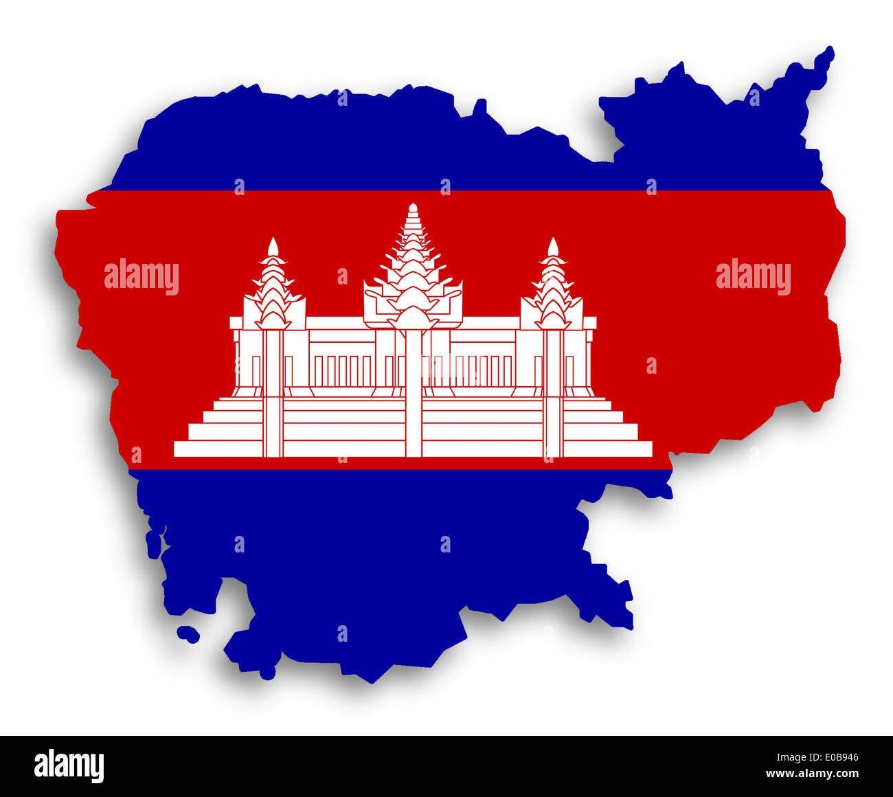 Mappa di Cambogia riempito con bandiera isolato Foto Stock