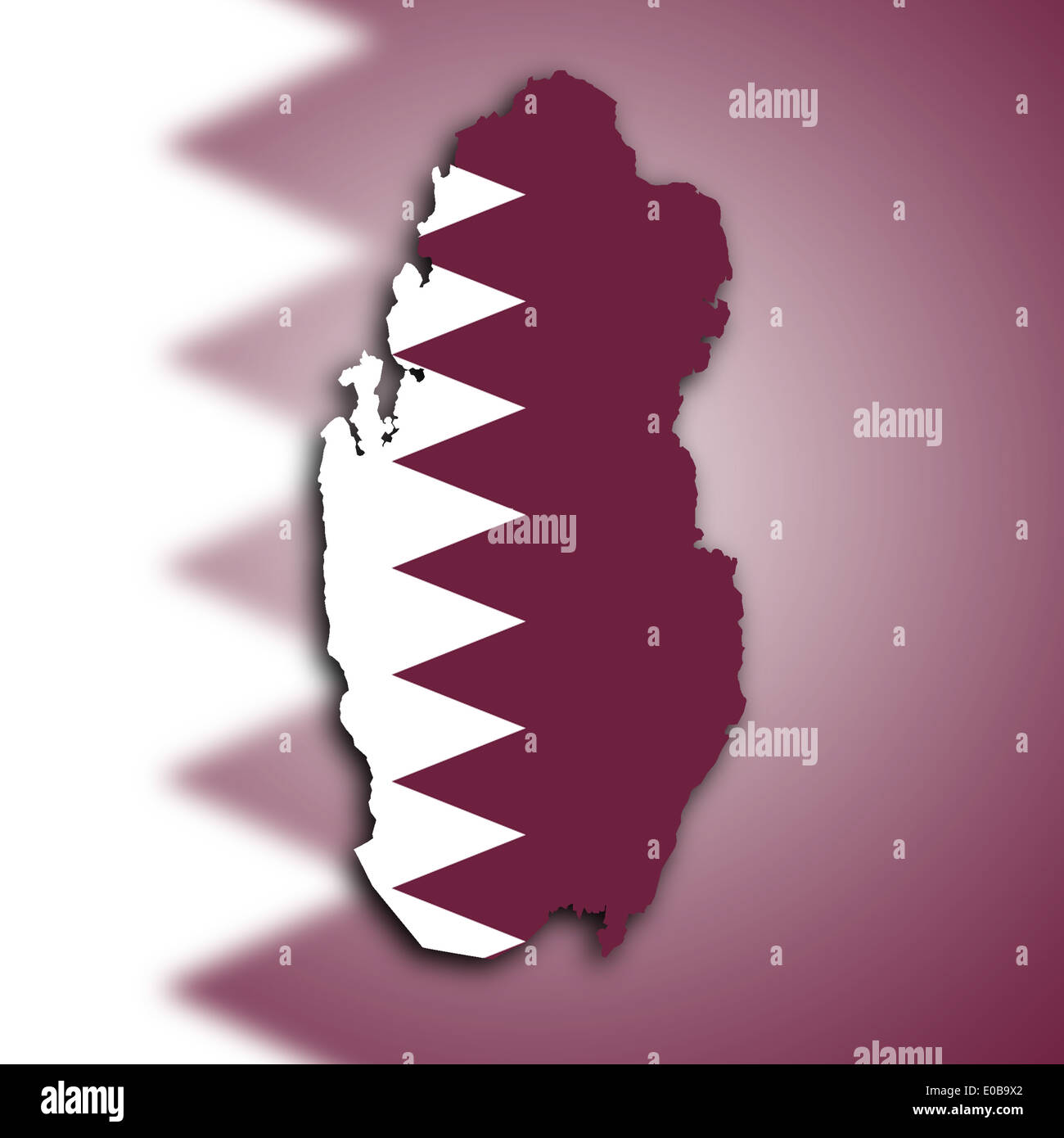 Mappa di Qatar riempito con la bandiera nazionale Foto Stock