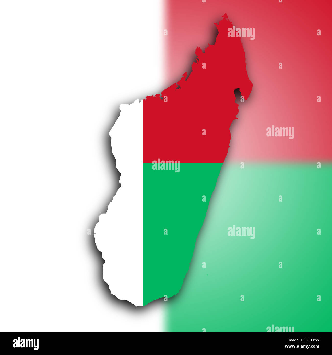 Mappa del Madagascar riempito con la bandiera nazionale Foto Stock