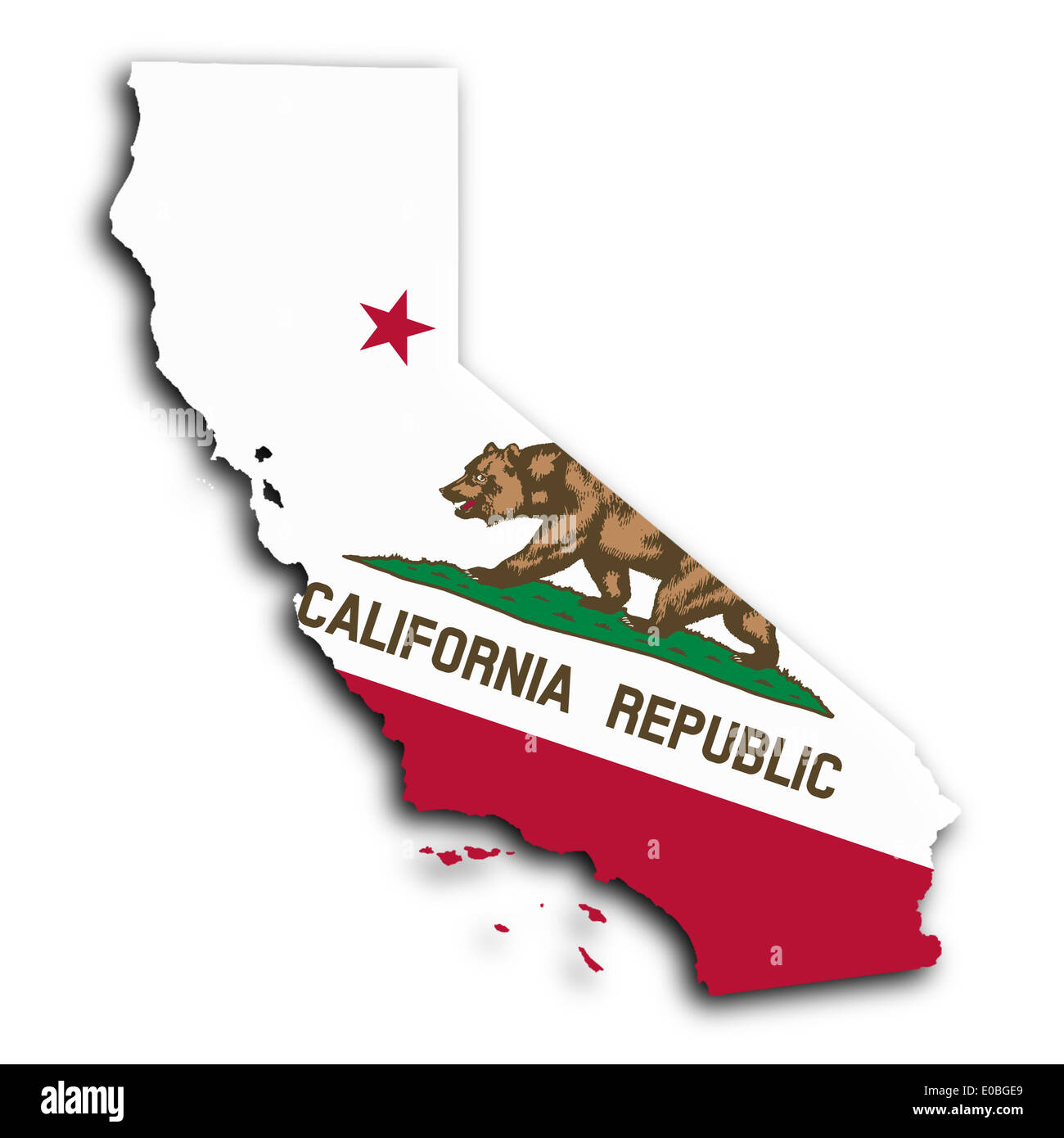 Mappa della California riempito con il flag di stato Foto Stock