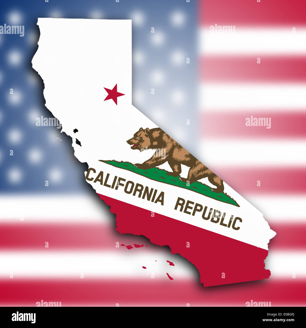 Mappa della California riempito con il flag di stato Foto Stock
