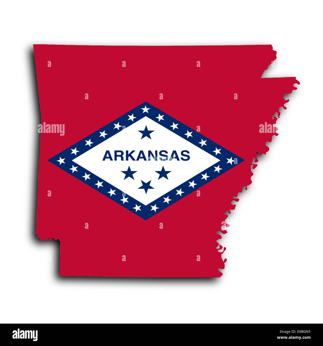 Mappa di Arkansas riempito con il flag di stato Foto Stock