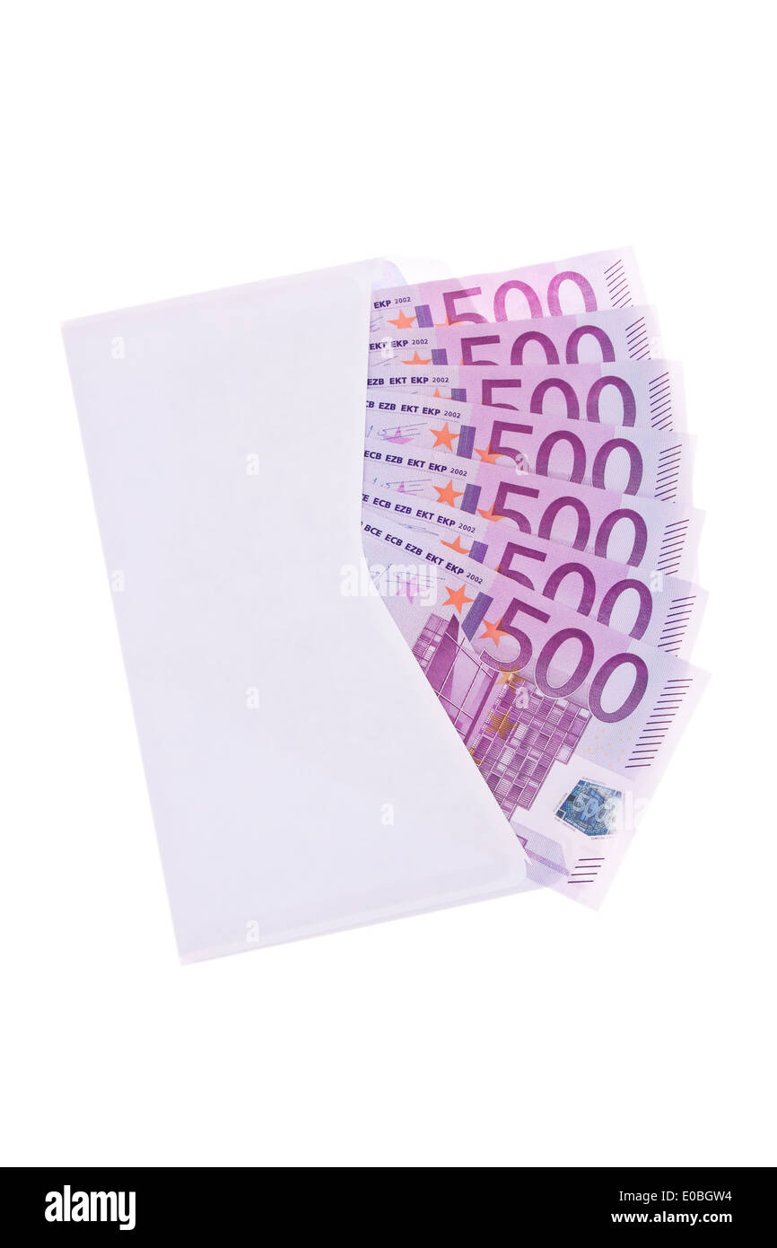 Busta con un sacco di euro di banconote Foto Stock