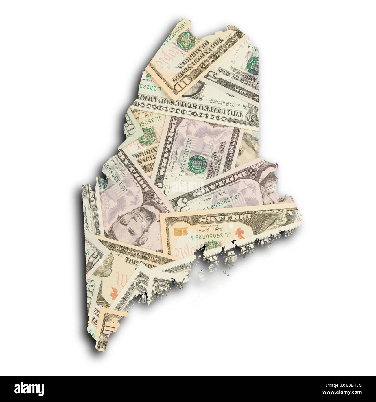 Mappa di Maine riempito di dollari USA Foto Stock