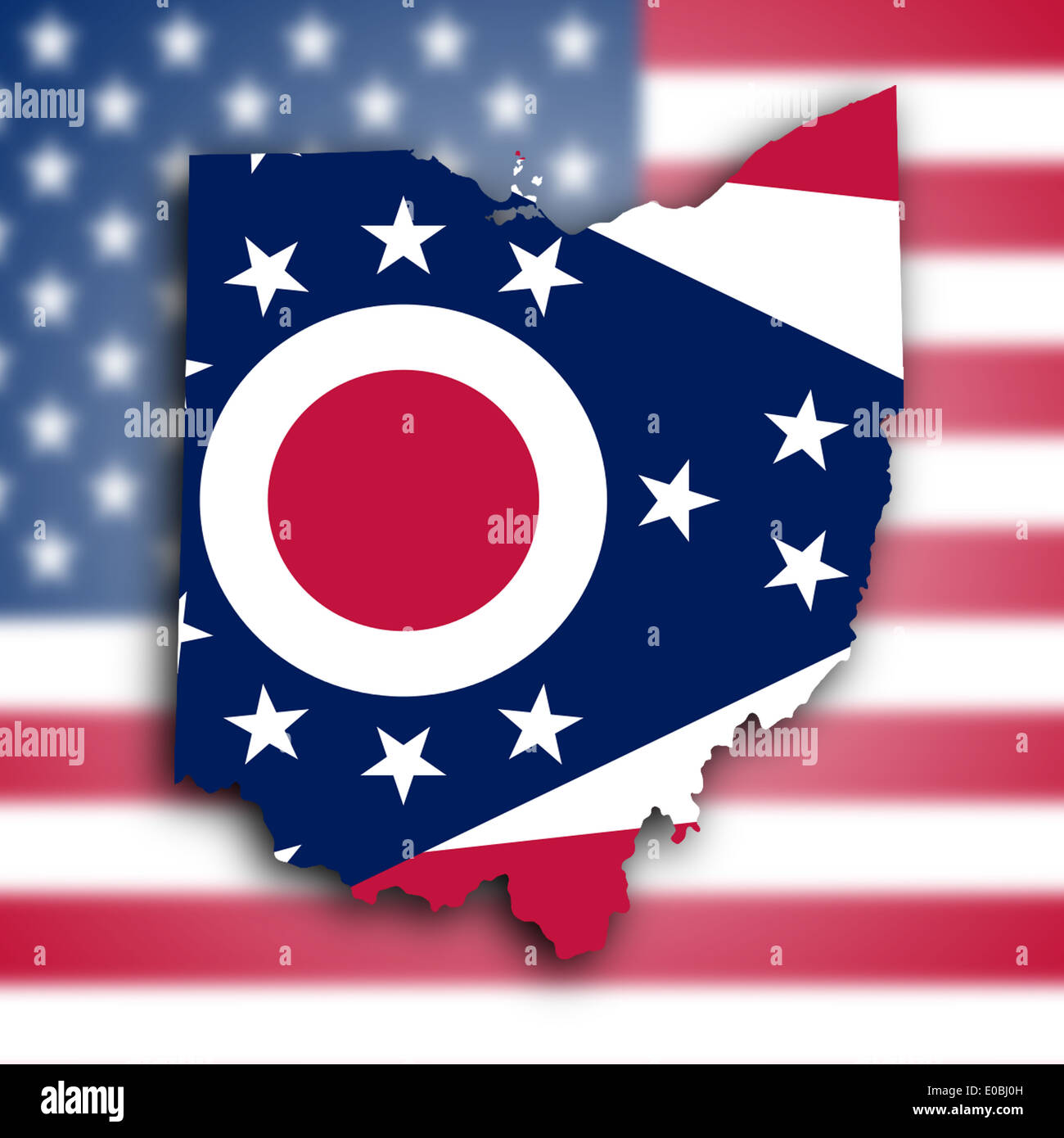 Mappa di Ohio riempito con il flag di stato Foto Stock