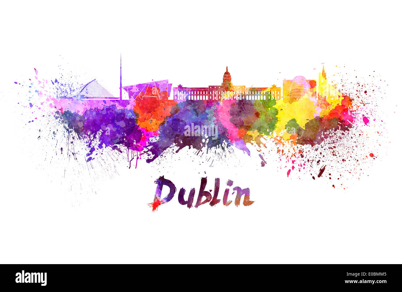 Lo skyline di Dublino in acquerello schizza Foto Stock