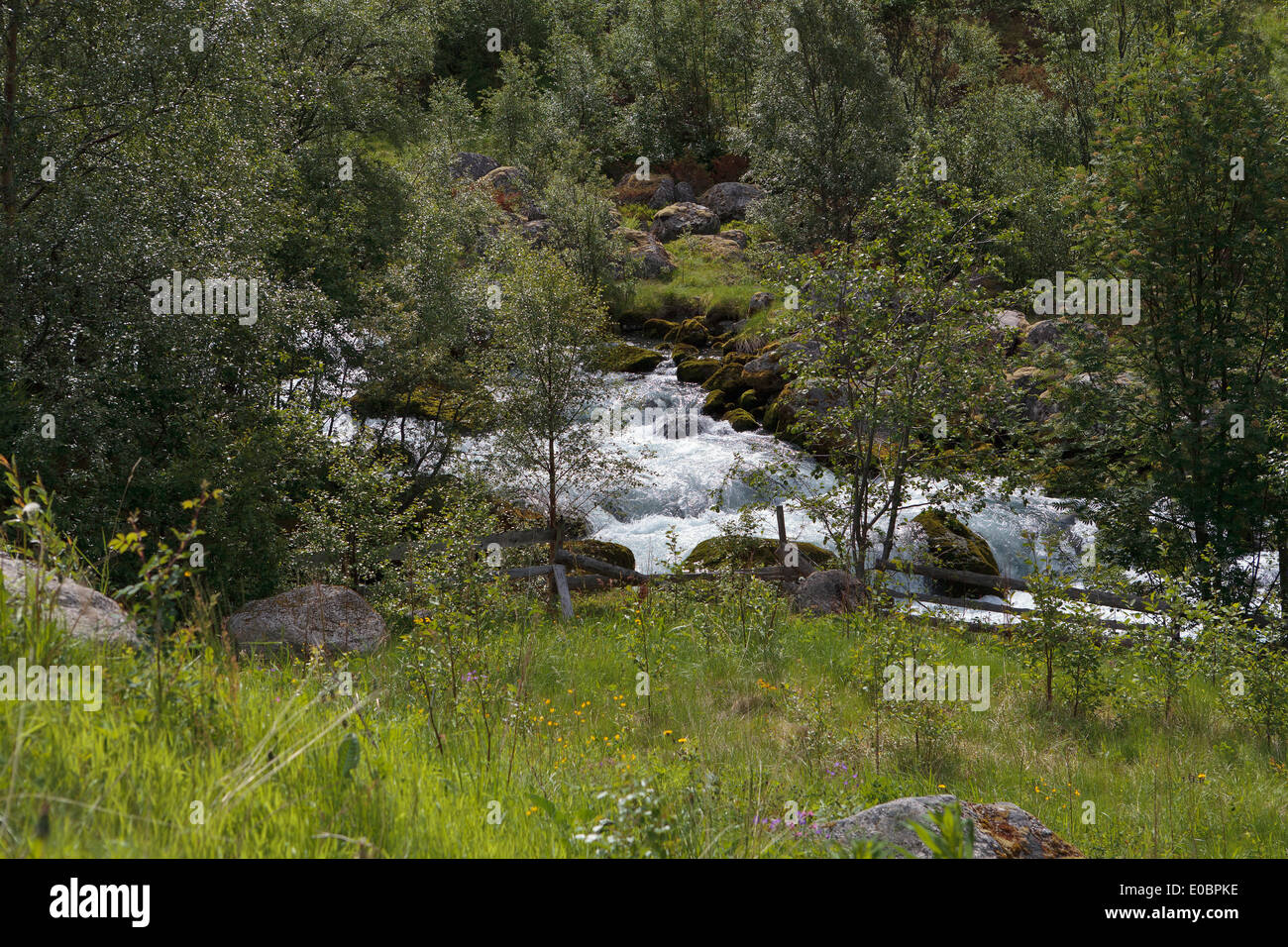 Torrenti di acqua in Olden, Norvegia Foto Stock
