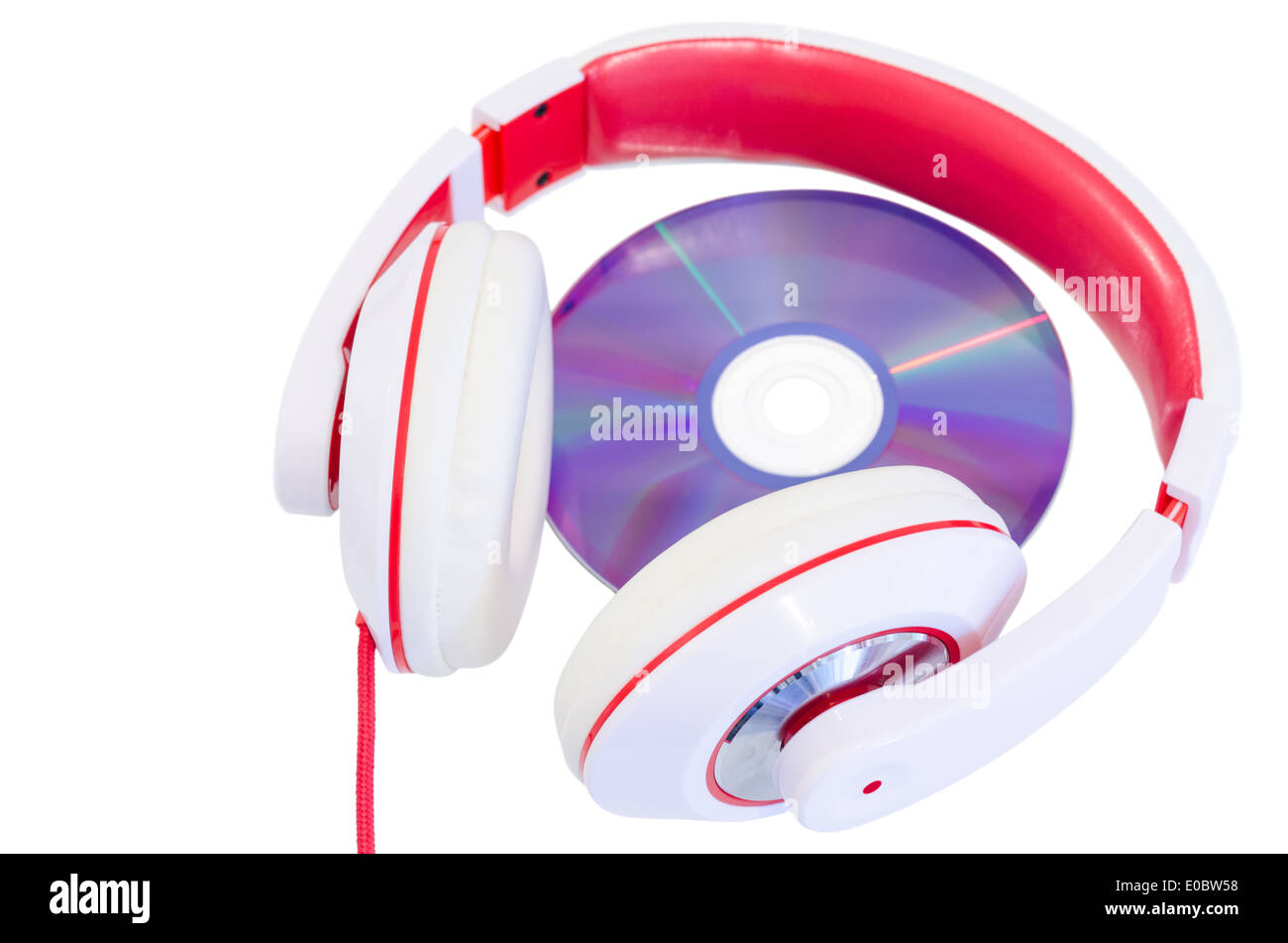 Lingua audio corso compact disc e rosso bianco cuffie colorate isolato Foto Stock