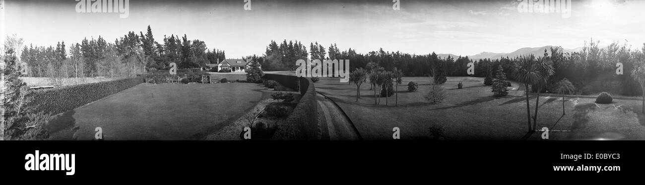 Birch Hill Station agriturismo, giardino e terreno a Rangiora, 1925 Foto Stock