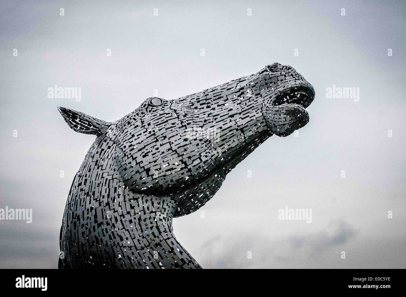 Il Kelpies, progettato e scolpito da scultore scozzese Andy Scott. Essi guardia il canale di Forth e Clyde/Fiume Carron bloccare Foto Stock