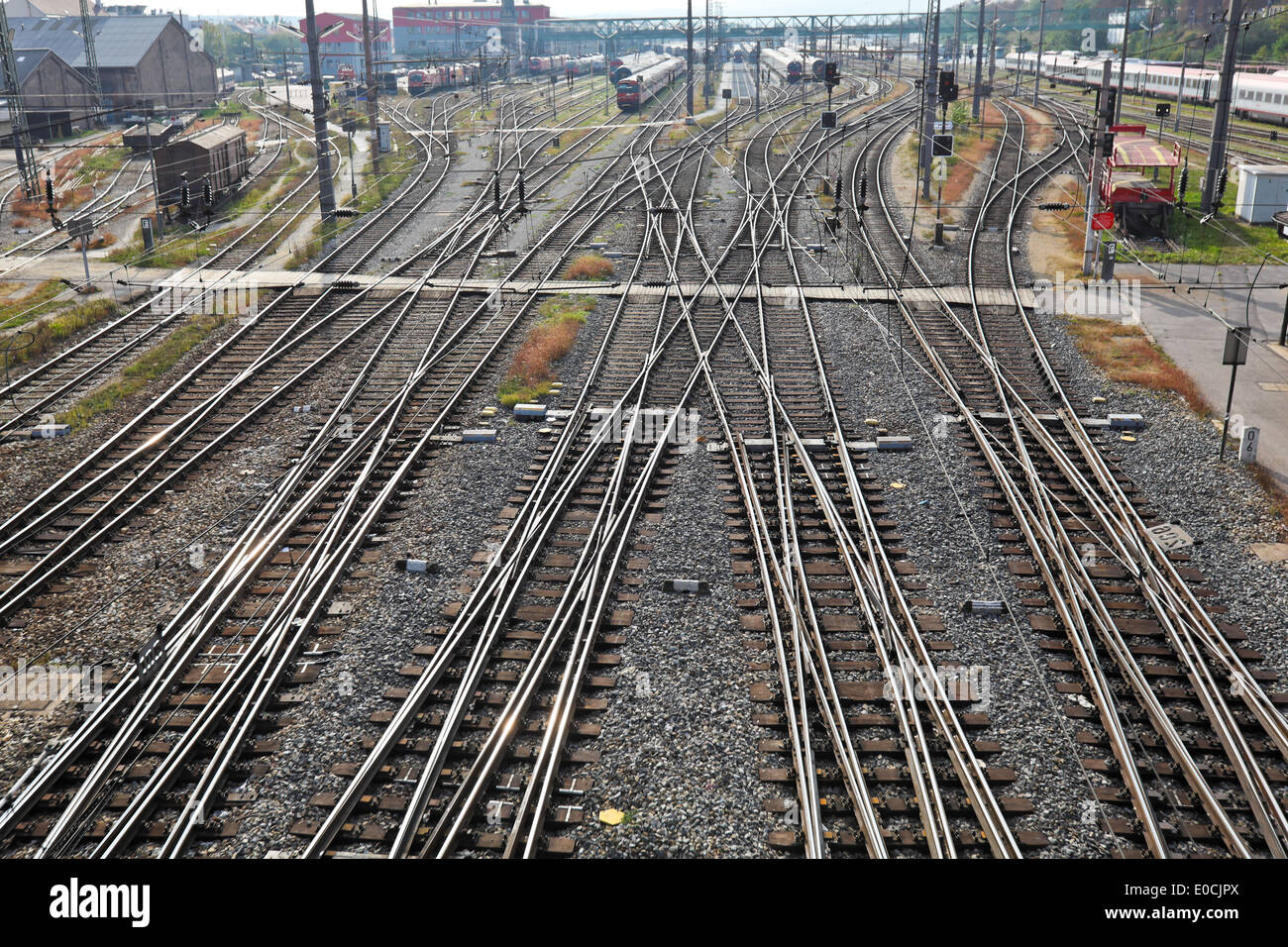 Linea ferroviaria con punti, Eisenbahn Geleise mit Weichen Foto Stock