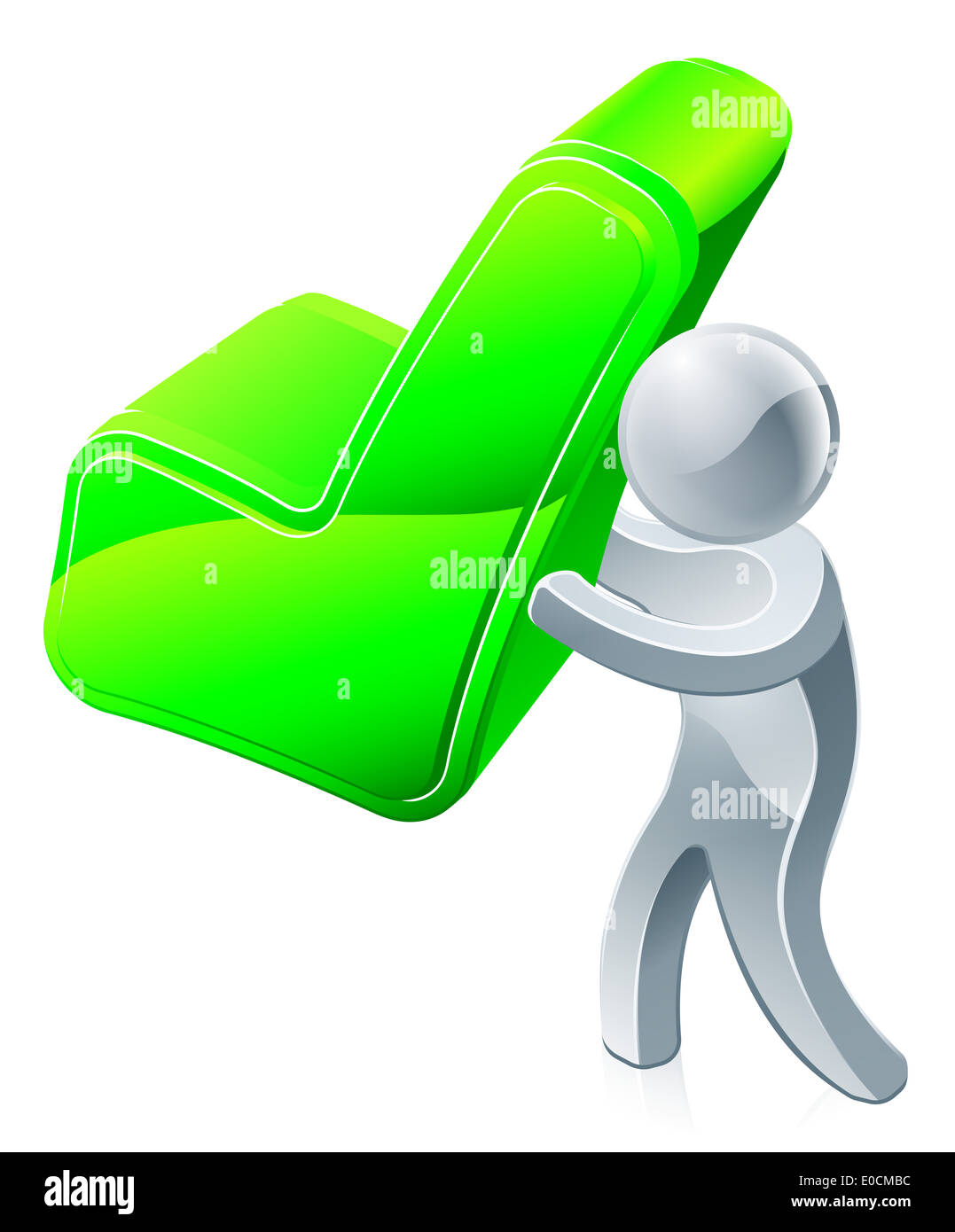 Tick uomo illustrazione concettuale di un personaggio mascotte tenendo un grande segno di spunta di colore verde icona Foto Stock