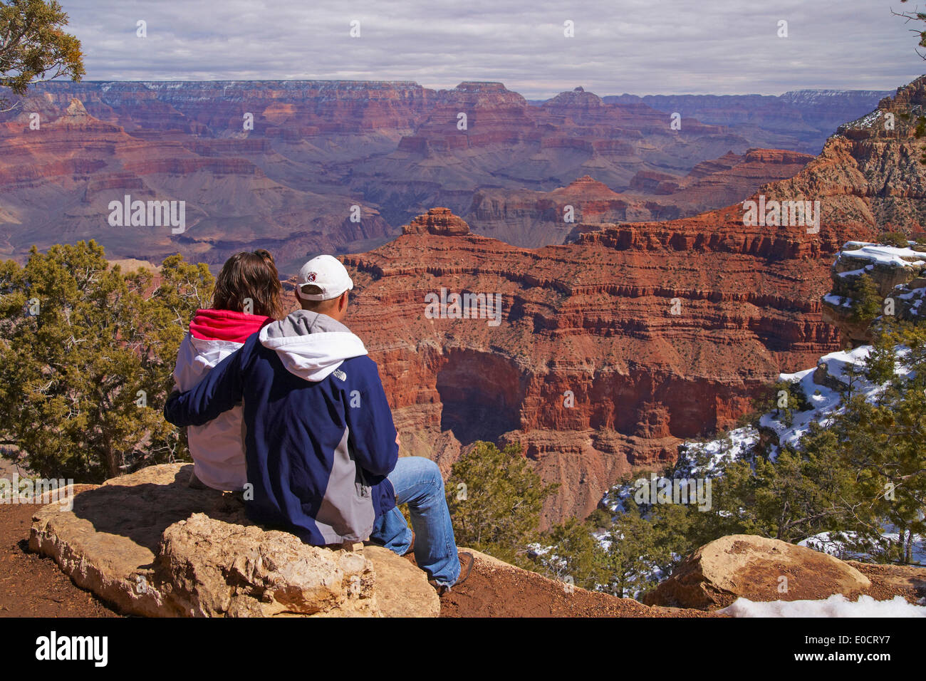Visualizzare attraverso il Grand Canyon South Rim, del Parco Nazionale del Grand Canyon, Arizona, Stati Uniti d'America, America Foto Stock