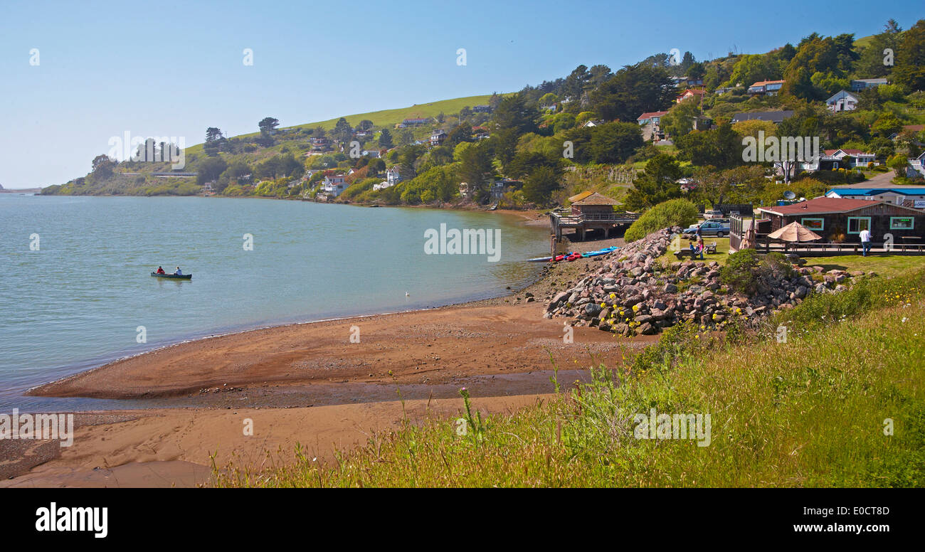Città balneare Jenner presso la foce del fiume russo, Oceano Pacifico, capra Rock State Beach, Sonoma, Highway 1, CALIFORNIA, STATI UNITI D'AMERICA, Foto Stock
