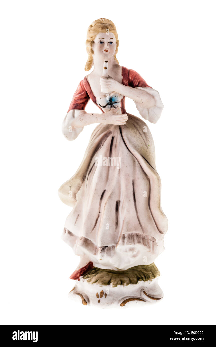 Il tedesco statuetta raffigurante un tradizionale vestito donna isolato su bianco Foto Stock